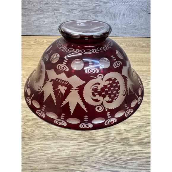 Vintage EGERMANN RUBY RED Bohemian Czech Art Glass 10” BOWL 4.5” Deep - Picture 7 of 7